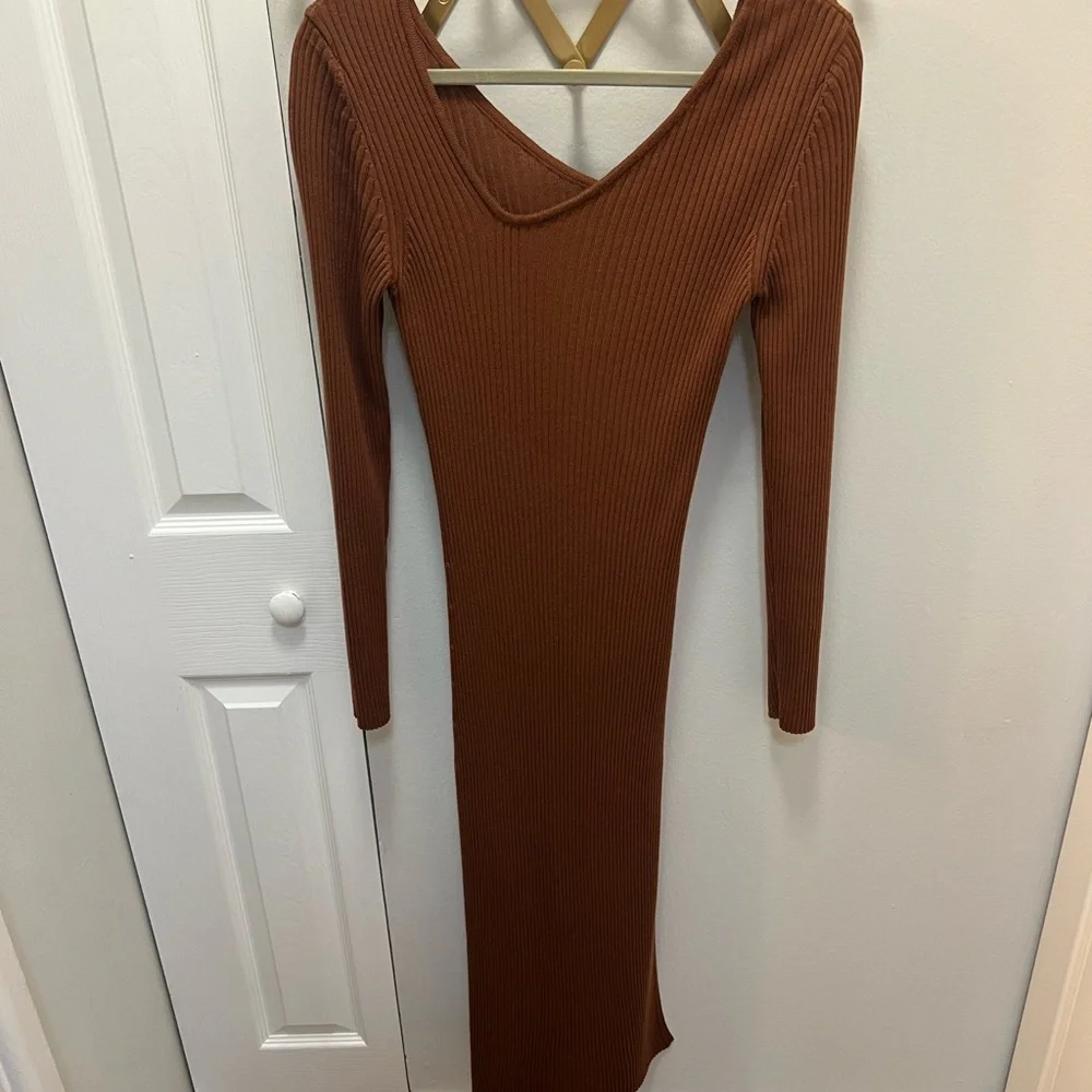 Rust Ribbed Knit Dress - Picture 1 of 2